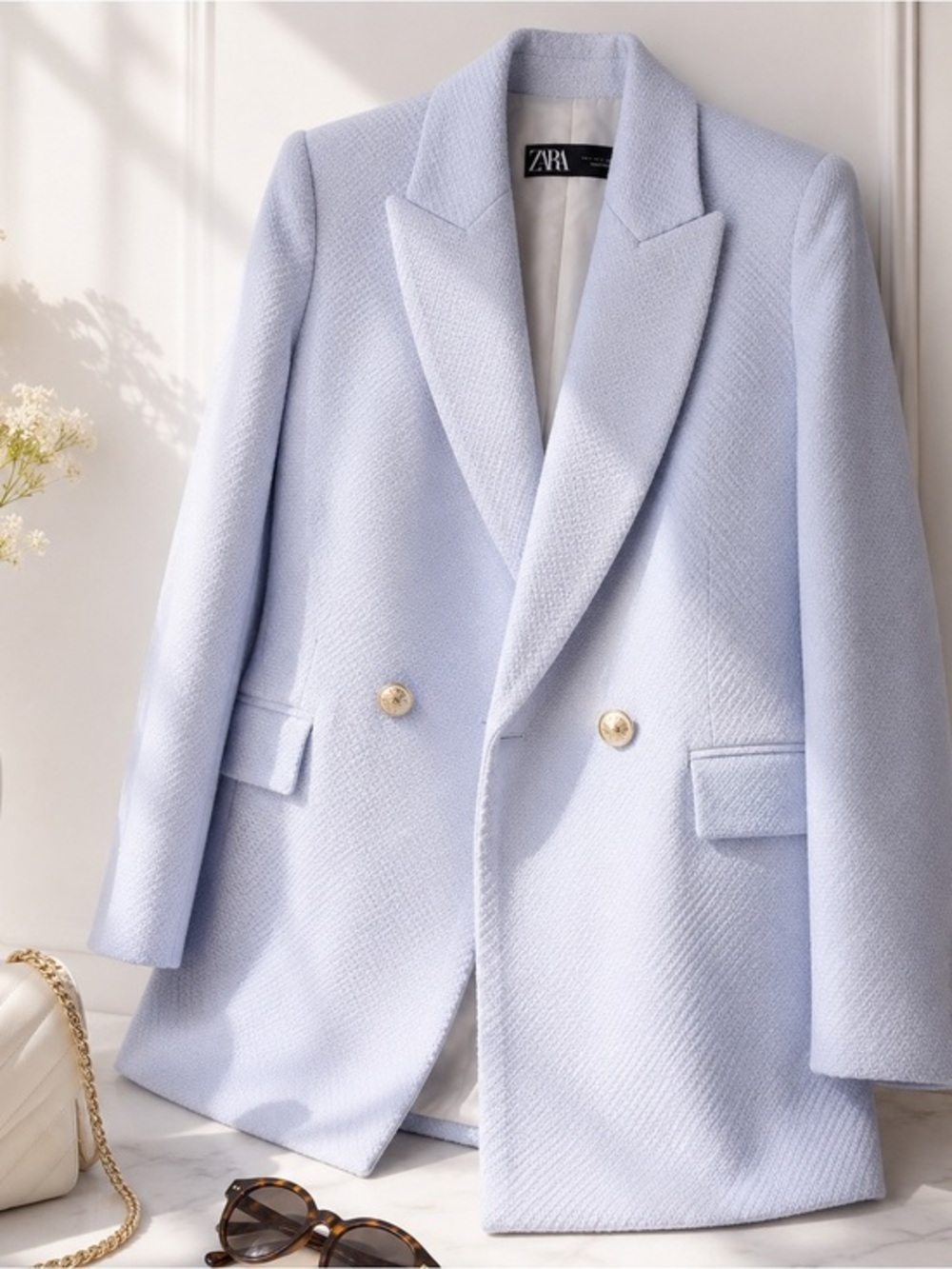 ZARA Royal Periwinkle Blue Gold Button Blazer Coat Sold Out Size Small